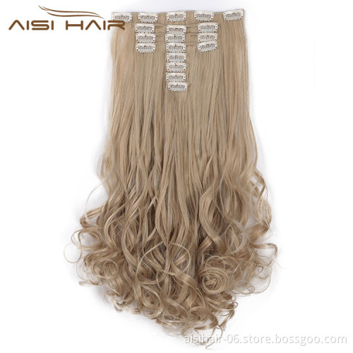 Aisi Hair Heat Resistant Full Head Hairpieces 8 Pcs 18 Clips Long Wavy Hair Extensions Brown Blonde Hair Extensions